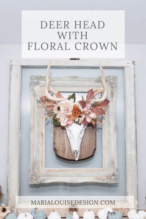 Girly Deer Mount, Doe Skull Decor, Deer Skull Decor Living Room Farmhouse, Deer Skull Decor Living Room, European Mount Decor, Deer Skull Mount Ideas, Deer Mounts In Living Room Farmhouse, Decorating With Deer Mounts, European Deer Mount Ideas