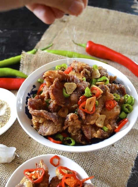 Cantonese Salt and Pepper Pork Chops | The Woks of Life Salt And Pepper Pork Chops, Salt And Pepper Pork, Pepper Pork Chops, Pepper Shrimp Recipe, Pork Chop Dishes, Pepper Pork, Shrimp And Eggs, Salt And Pepper Shrimp, Wok Of Life