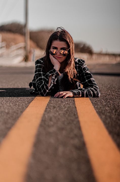 Road / Street Portrait Road Portrait Photography, Cute Road Pictures, Road Side Photography Poses, Stop Sign Photoshoot, Middle Of Road Photoshoot, Road Poses Photography, Photoshoot On Road, Road Pictures Ideas Photo Shoot, Middle Of The Road Photoshoot