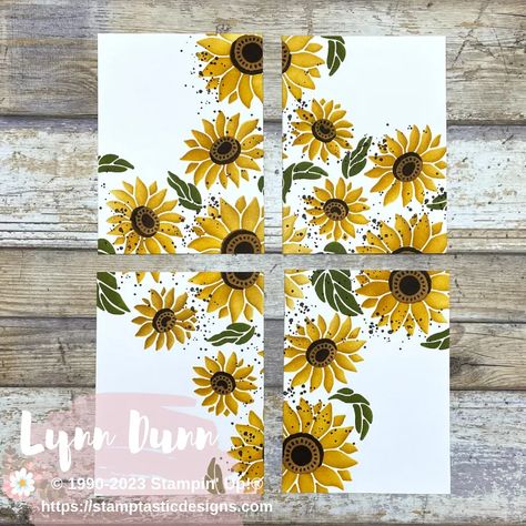 Masking One Sheet Wonder Cards - Lynn Dunn - Stamptastic Designs One Sheet Wonder Cards Templates, Stamptastic Designs, One Sheet Wonder Cards, Sunflower Stencil, Decorative Masks, Card Making Tools, Fun Sayings, Sunflower Cards, One Sheet Wonder