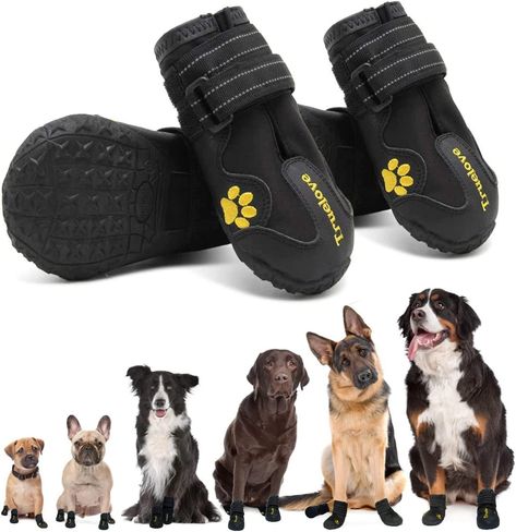 EXPAWLORER Waterproof Dog Boots Reflective Non Slip Pet Booties Medium Large Dogs Black 4 Pcs : Amazon.ca: Pet Supplies Dog Rain Boots, Dog Winter Boots, Puppy Shoes, Dog Snow, Paw Protector, Dog Booties, Dog Boots, Snow Dogs, Dog Shoes