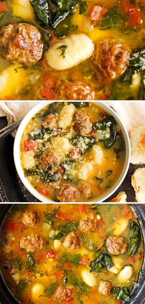 Meatball Gnocchi Soup, Italian Sausage And Gnocchi, Sausage And Gnocchi Soup, Meatballs Soup, Sausage Soup Recipes, Sausage Meatballs, Steamed Cabbage, Italian Sausage Soup, Gnocchi Soup