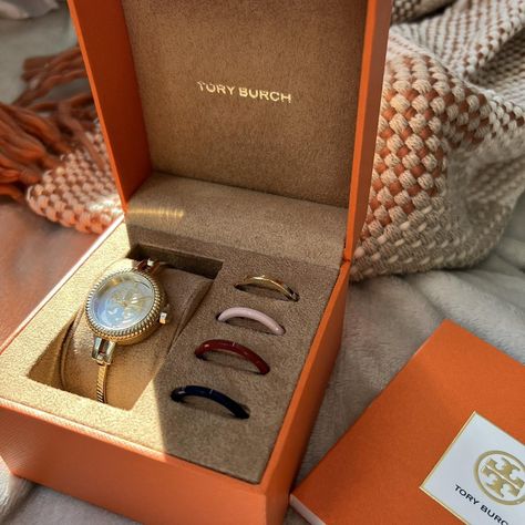 Tory Burch Bezel Watch 27 mm Movement: three-hand... - Depop Tory Burch Watch, Bezel Watch, Stainless Steel Bangles, Three Hands, Gold Watch, Bangle Bracelet, Tory Burch, Bangle Bracelets, Gold Tones