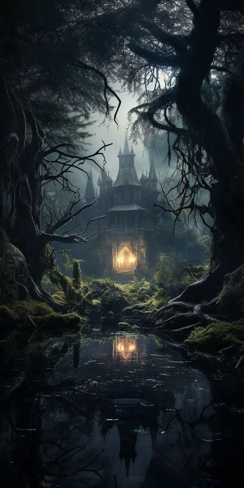 Fairytale Dark Aesthetic, Dark Fantasy Forest Art, Dark Kingdom Fantasy Art, Forest Castle Aesthetic, Dark Forest Castle, Dark Kingdom Aesthetic, Dark Castle Art, Dark Mystic Aesthetic, Dark Castle Aesthetic