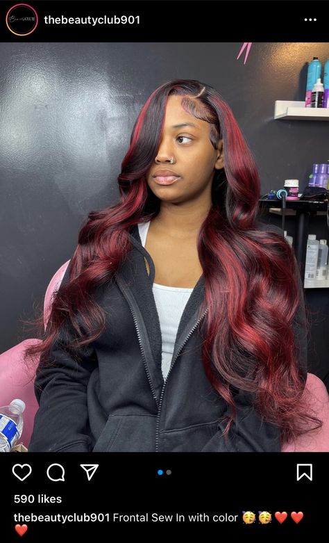 Black And Red Sew In Weave, Red Highlights Sew In, Deep Side Part Burgundy Wig, Burgundy See In Weave, Red And Black Quick Weave, Dark Red Sew In Weave Black Women, Dark Burgundy Middle Part Wig, Side Part Burgundy Wig Black Women, Red Quick Weave Hairstyles