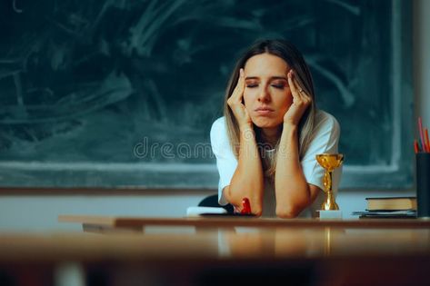 Stressed Teacher Suffering from a Migraine at the Workplace stock photos Vector House, Feeling Sick, Migraine, Stock Images, Stock Photos, Feelings