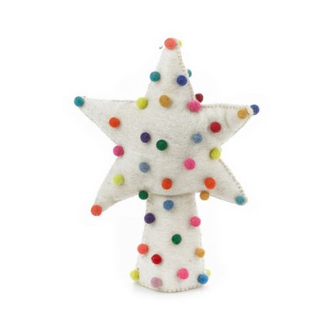 Trouva: Felt Tree Top Star Handmade Christmas Tree Topper, Quirky Christmas Decorations, Funky Christmas Decor, Felt Tree Topper, Christmas Felt Decorations, Pompom Balls, Star Christmas Tree Topper, Diy Tree Topper, Felting Techniques