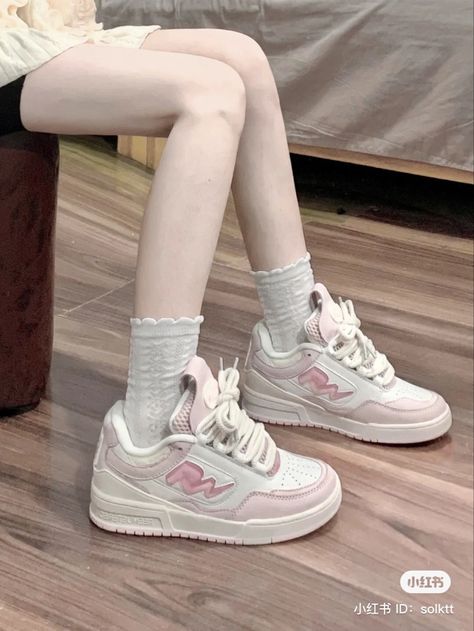 Modest Grunge, Douyin Style, Pastel Shoes, Pink Trainers, Korean Shoes, Kdrama Fashion, Vans Sneakers (men), Streetwear Korean, Pretty Sandals