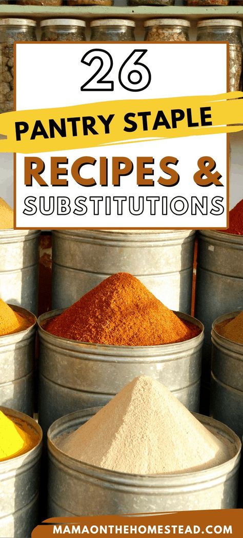 Do you know how to substitute ingredients in your kitchen? Check out these homemade pantry staple recipes to aid in your journey to a homemade household! #pantrystaples #pantrystaplerecipes #fromscratch #homemaking Diy Homemade Pantry Mixes, Homemade Staple Recipes, Pantry Staple Recipes, Homemade Kitchen Staples, Homemade Pantry Staples, Homemade Pantry Dry Mixes, Homemade Restock, Dry Mixes Make Your Own, Make Your Own Pantry