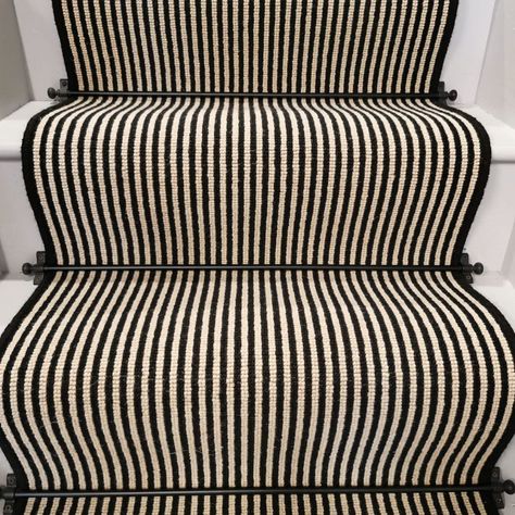 Black And White Stair Runner, Striped Stair Carpet, Enclosed Staircase Ideas, Stairway Runners, Small Victorian Terrace Interior, Staircase Carpet, Stairs And Hallway Ideas, Stairway Carpet, Victorian Terrace Interior