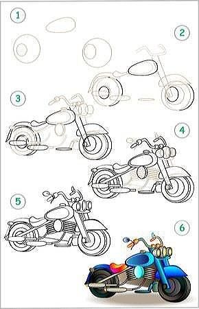 Drawing Sketches Easy, Motorbike Drawing, Step Children, Mathematics Art, Girl Drawing Easy, Motorcycle Drawing, Bike Drawing, Drawing Instructions, Drawing Machine