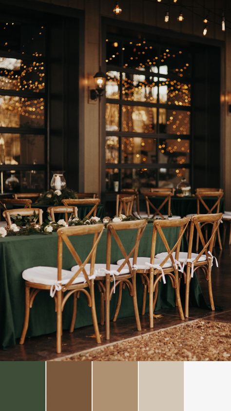 A rustic fall wedding color palette for Jess & Ben Higgin’s rustic chic November wedding reception décor at The Estate at Cherokee Dock, one of the best Tennessee wedding venues. Their forest green and champagne wedding color scheme was the perfect pick for their rustic outdoor wedding. Click through for their full November wedding décor and fall wedding inspiration. We offer luxury weddings in Nashville and worldwide. Rustic fall wedding tablescapes, November wedding aesthetic Rustic Boho Wedding Reception, Sage Green And Champagne Wedding, Rustic Wedding Color Schemes, Champagne Wedding Colors Scheme, Green And Champagne Wedding, Rustic Fall Wedding Colors, Summer Wedding Color Schemes, Fall Wedding Tablescapes, Wedding Color Scheme Ideas