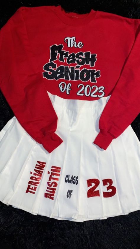 Back To School Outfits - Graduation fresh senior outfit Fresh class of 2024 sweater Freshman outfits Senior class shirts Senior portrait outfits Senior photo outfits Senior picture outfits Senior Shirt And Skirt, Class Of 2023 Skirt, Senior Skirt And Sweatshirt, Custom Senior Outfits Skirt, Last First Day Of School Senior Year Outfits, Graduation Outfit Ideas Elementary, Class Of 2024 Outfit Ideas, High School Senior Breakfast Outfit, Senior First Day Of School Outfit Uniform