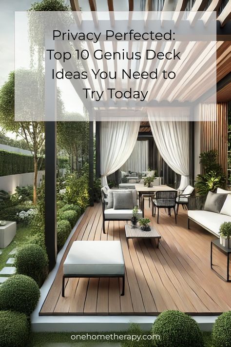 Transform your outdoor space with our blog post, "Privacy Perfected: Top 10 Genius Deck Ideas You Need to Try Today"! Discover innovative ways to create a secluded and stylish retreat. Swipe through for inspiration, then click to learn more and elevate your deck game. Don't miss out on these must-try secrets to privacy and comfort! ✨🛠️ #DeckIdeas #OutdoorLiving #PrivacyHacks Back Deck Ideas, Outdoor Drapes, Expensive Decor, Privacy Ideas, Peaceful Morning, Cozy Gathering, Ultimate Backyard, Dream Deck, Cozy Patio