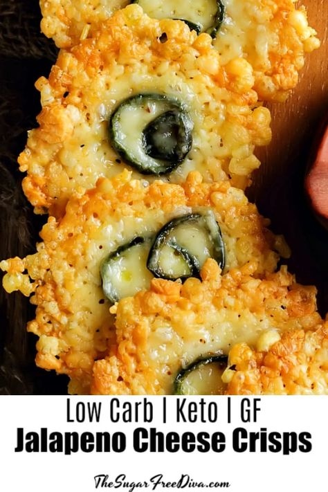 Low Carb Jalapeno Cheese Crisps #keto #lowcarb #glutenfree #snack #diy #recipe #easy Jalapeno Cheese Crisps, Cheese Crisps Keto, Jalapeno Cheese, Jalapeno Recipes, Cheese Crisps, Appetizer Ideas, Diy Recipe, Low Carb Recipes Dessert, Low Carb Meals Easy