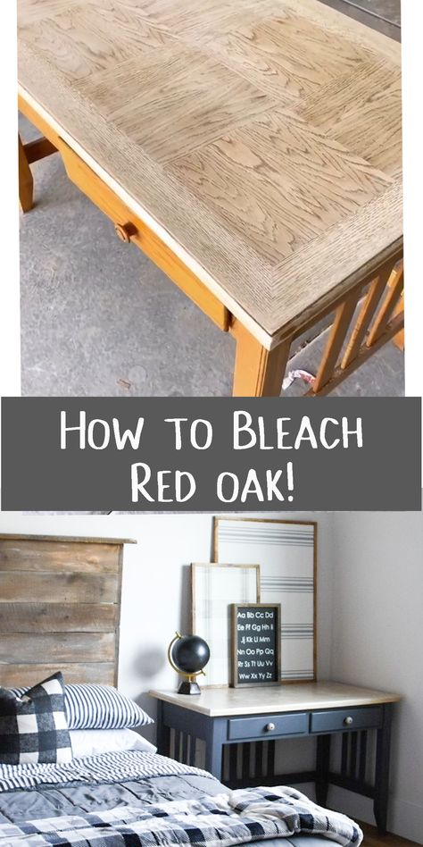 Have some dated red oak furniture? Don't throw it out, just bleach it. Head over to my blog for all the supplies and details on how to bleach wood! How To Bleach Oak Furniture, Strip Oak Furniture, Bleaching Oak Furniture, How To Get The Red Out Of Wood, Refinished Oak Furniture, Painted Oak Furniture, Bleached Oak Furniture, Refinish Oak Furniture, Bleach Red Oak