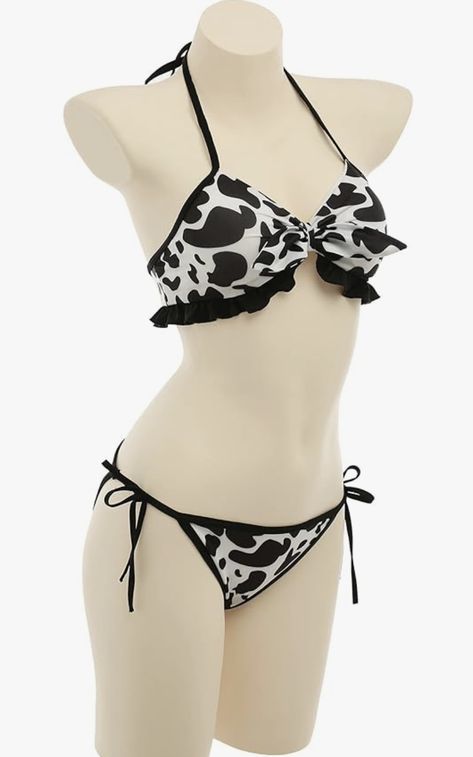 Black and White Cow Print Bikini Swimsuit Goth Swimsuit, Female Cow, Aesthetic Swimsuit, Black And White Cow Print, Kawaii Swimsuit, White Cow Print, Swimwear Ad, Black And White Swimsuit, Black And White Cow