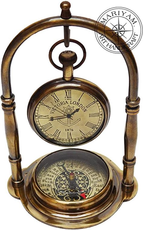 Nautical Shelf, Compass Antique, Clock Antique, Nautical Table, Antique Shelves, Ship Decor, Victoria London, Office Clock, Brass Desk