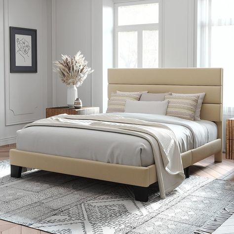 Full size bed frame is made of high-quality metal and wood, super sturdy and durable. Heavy-duty support feet are designed with plastic plugs add to the bottom to care for your floor. #ad Platform Bed Bedroom Ideas, Modern King Bed Frame, Platform Bed Bedroom, Lighting Bedroom Ideas, Best Bed Frames, Modern King Bed, Bed Bedroom Ideas, Letto King Size, King Size Platform Bed