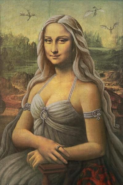 Daenerys Targaryen (Mona Lisa) by SolarShine on DeviantArt Mona Lisa Drawing, Mona Lisa Parody, Mona Lisa Smile, Art Parody, Mother Of Dragons, Cover Artwork, Funny Art, Tattoo Studio, Art History