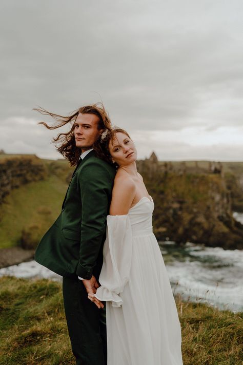 Dunluce Castle Elopement Photos Northern Ireland Ireland Wedding Dress, Castle Elopement, Ireland Elopement, Popping Champagne, Dunluce Castle, Beer Wedding, Ireland Wedding, Elopement Photos, Wedding Couple Poses