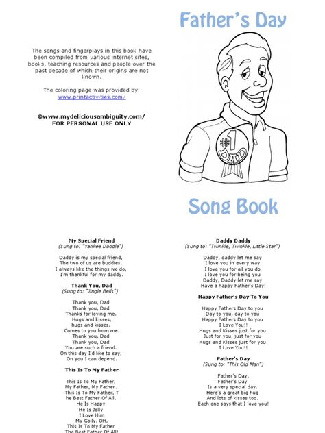 This is a Father's Day Song & Fingerplay Book for toddler, preschool and kindergarten aged children.  ©www.mydeliciousambiguity.com/ FOR PERSONAL USE ONLY Fathers Day Songs For Toddlers, Fathers Day Lesson Plans For Preschool, Father’s Day Songs For Preschool, Father’s Day Songs For Kids, Song For Kindergarten, Craft Graphic Design, Songs About Dads, Fathers Day Songs, Mothers Day Songs