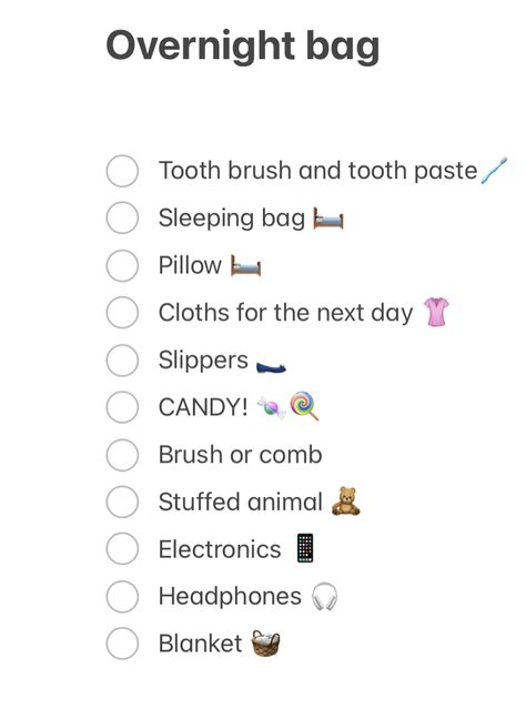 This is a list of what to pack for a sleepover Packing Sleepover List, Aesthetic Sleepover Packing List, 1 Night Trip Packing List, What To Bring To A Sleep Over, 1 Night Sleepover Packing List, Things To Bring To A Sleepover Checklist, Sleepover What To Pack, One Night Sleepover Packing List, What To Pack For A Sleepover At Grandmas