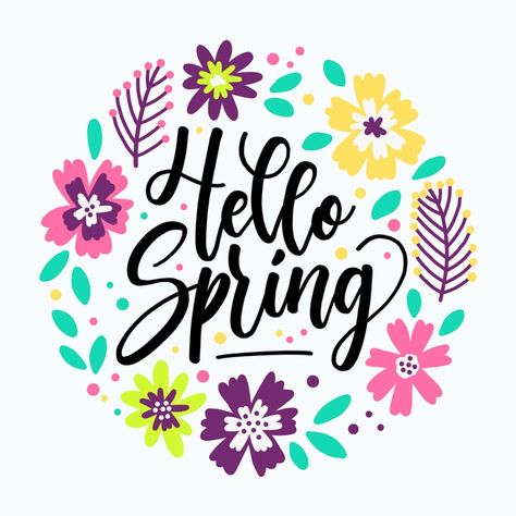 Hello spring lettering with flowers | Free Vector #Freepik #freevector #background #floral #flowers #typography Lettering With Flowers, Happy Spring Day, Valentines Letter, Spring Words, Spring Images, Spring Clipart, Background Floral, Spring Prints, First Day Of Spring