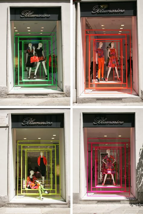 Neon at Blumarine Milano. Neon Accessories, Decoration Vitrine, Store Window Displays, Interior Vintage, Retail Windows, Magnolia Market, Design Presentation, Store Windows, Shop House Plans