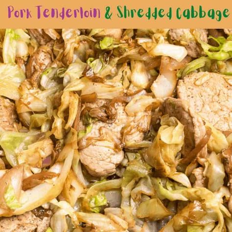 Pork Tenderloin with Green and Red Cabbage Pork Tenderloin With Cabbage, Pork And Cabbage Recipes Crockpot, Cabbage And Pork Recipes, Pork Tenderloin And Cabbage, Happy New Year Day, Easy Pork Recipe, Cabbage Meals, Cabbage Skillet, Pork Cabbage