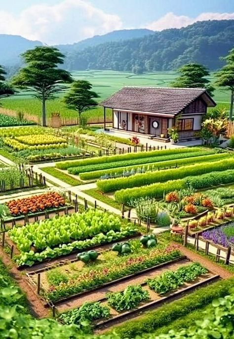 Farm Plans, Farm Layout, Beautiful House Plans, Village House Design, Fantasy House, Vegetable Garden Design, Village Houses, Garden Layout, Dream House Exterior