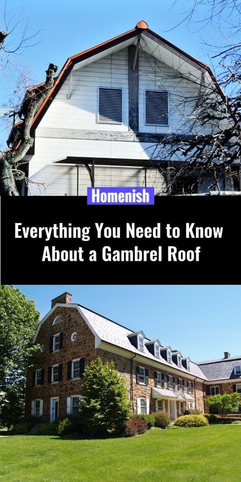 Contrary to popular belief, gambrel roofs aren’t just used for barns, sheds, and garages. They are also seen in mansions and Dutch Colonial style houses. In this article, I will explain everything you need to know about a gambrel roof, its history, pros and cons, and how to build one for your home. Gambrel Roof With Dormers, Stone Gambrel House, Gambrel House Exterior, Gambrel Roof House Plans, Barn Roof Styles, Gambrel Roof Garage, Gambrel Barn House, Barn House Exterior, Gambrel Roof House