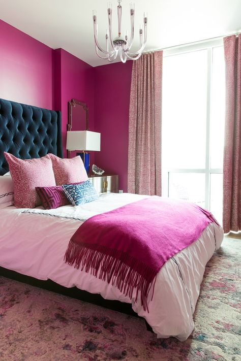 Small Pink Bedroom, Fuschia Bedroom, Magenta Bedrooms, Aesthetic Pink Bedroom, Bedroom Aesthetic Pink, Pink Bedroom Aesthetic, Pink Bedroom Decor Ideas, Hot Pink Room, Magenta Walls