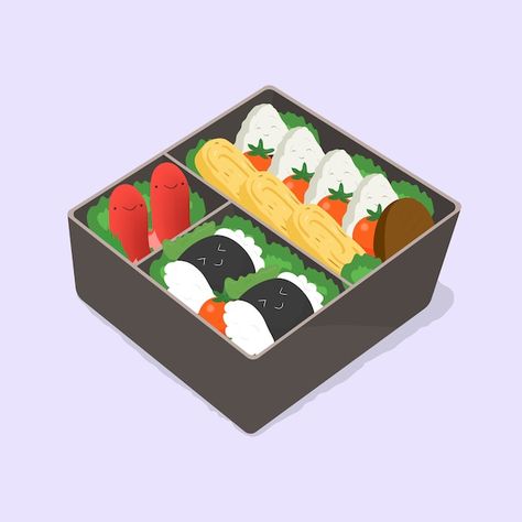 Cute bento. japanese lunch box. funny ca... | Premium Vector #Freepik #vector #lunchbox #sushi-box #tomato-cartoon #lunch-box Bento Japanese, Sushi Cartoon, Japanese Lunch Box, Cartoon Food, Cute Bento, Japanese Lunch, Colorful Illustration, Bento Box, Funny Cartoon