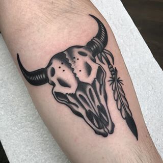 17 Buffalo Skull Tattoo Designs for Men & Women | PetPress Buffalo Skull Tattoo, Cowboy Flash, Western American Traditional Tattoo, Longhorn Tattoo, Tattoo Crane, Cow Skull Tattoos, Bison Tattoo, Cowboy Tattoo, Deer Skull Tattoos