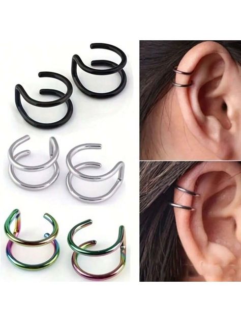 2pcs 316L Stainless Steel Fake Ear Stud Jewelry, Clip-On Earrings Fake Lip Ring Non-Piercing Lip Clip Hoop, Suitable For Daily Wear For Men And Women Black,Colorful,Gold,Silver    Stainless Steel     Women Fashion Jewelry, size features are:Bust: ,Length: ,Sleeve Length: Fake Ear Piercings, Mens Jewerly, Ear Drop, Fake Earrings, Fake Piercing, Ear Cuffs, Earrings Rings, Cartilage Earrings, Cuff Earrings