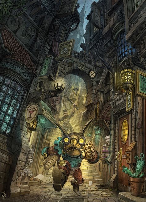 Steampunk Building, Steampunk City, Steampunk Artwork, Steampunk Aesthetic, Concept Art World, Fantasy City, Concept Artist, Fantasy Setting, Steampunk Art