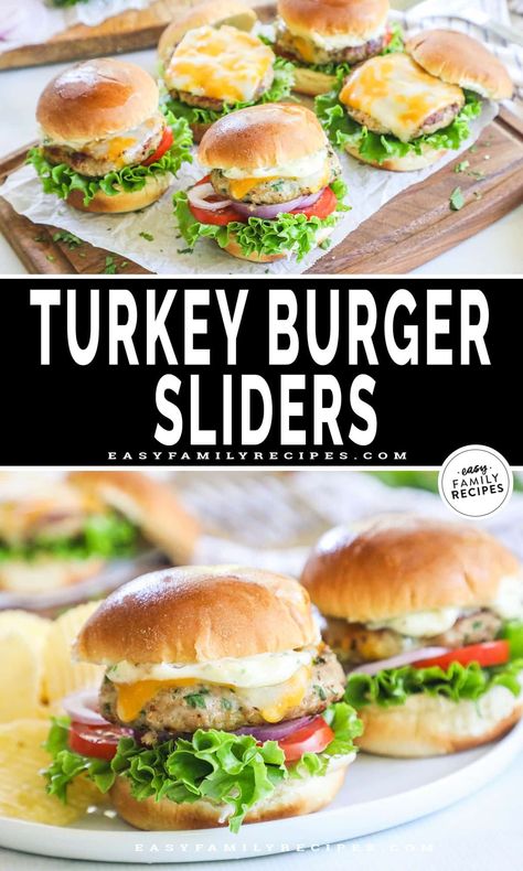 Everyone will LOVE mini turkey burger sliders for dinner! My kids are always excited when turkey burger sliders are on the menu. They’re a fun and fast 20-minute dinner recipe that’s easy to customize with your favorite cheese, toppings, and sauces. Use my easy turkey burger slider recipe as is, or use my tips to make grilled turkey sliders, air fryer turkey burger sliders, or even baked turkey burger sliders. You’ll love the juicy mini turkey burgers as an easy kid-friendly weeknight meal. Sliders Air Fryer, Healthy Sliders Recipes, Air Fryer Turkey Burger, Baked Turkey Burgers, Sliders Recipes Turkey, Burger Sliders Recipes, Turkey Burger Sliders, Ground Turkey Burgers, Slider Recipe