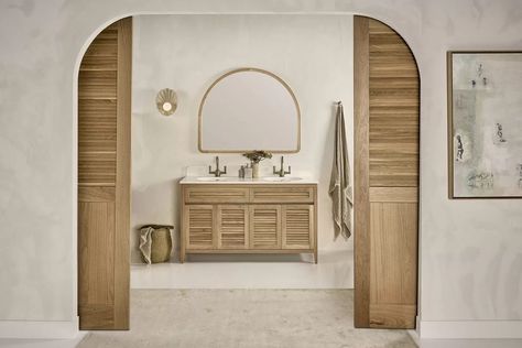 Hamptons Freestanding Vanity | Loughlin Furniture Timber Bathroom, Timber Bathroom Vanities, Bathroom Coastal, Farmhouse Beach, Farmhouse Coastal, New Hampton, Freestanding Vanity, Bathroom Storage Solutions, Shaker Doors