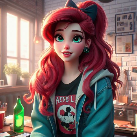 Ariel Modern, Hipster Princess, Rapunzel Characters, Emo Disney, Dark Disney Art, Disney Swag, Modern Disney Characters, Princesses Disney, Disney Princess Artwork