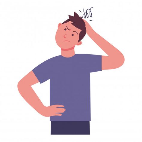 A young man holds his head in a headache... | Premium Vector #Freepik #vector #business #people #man #character Cartoon Character Poses, Caleb Y Sophia, Paper Head, People Thinking, Question Mark Icon, Thinking Man, Outline Illustration, Man Illustration, Thought Bubbles