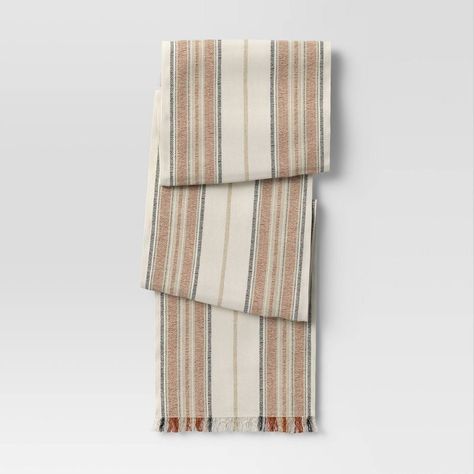 108" X 14" Cotton Striped Table Runner Orange - Threshold™ : Target Traditional Fall Decor, Casual Entertaining, Striped Table Runner, Faux Leather Dining Chairs, Striped Table, Metal Dining Chairs, Fall Centerpiece, Rectangular Table, Front Room