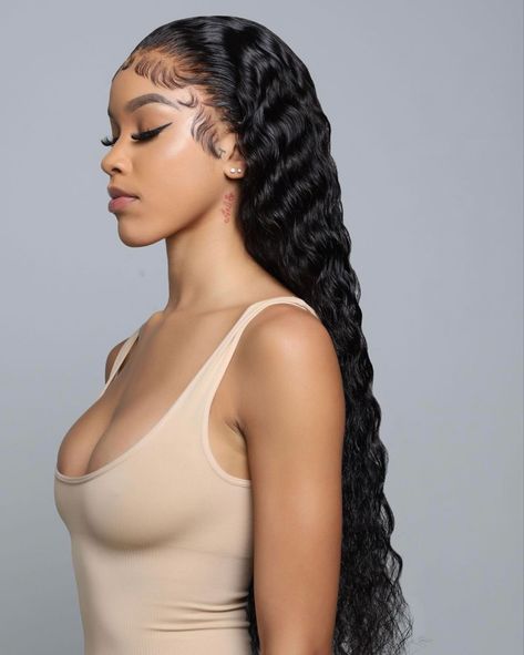 Curly Long Weave Hairstyles, Slick Back Lace Front Wig, Deepwave Frontal Hairstyles, Wig Photoshoot Ideas, Condition Hair, Frontal Wig Hairstyles, Wig Styling, Brush Hair, Hair Laid