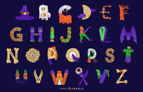 Check out these cute and creepy letters in this Halloween inspired alphabet set. Design available for commercial and promotional use, great for logos, business cards, presentations, motion graphics and more! Graffiti Alphabet Styles, Halloween Alphabet, Halloween Typography, Halloween Infantil, Independent Day, Halloween Crafts Preschool, Halloween Writing, Doodle Alphabet, Halloween Letters