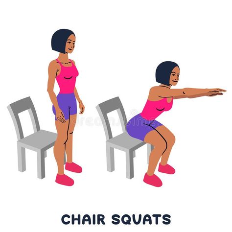 Chair Squats, Train Vector, Free Illustration, Do Exercise, Woman Silhouette, Sit Up, Free Illustrations, Fitness Training, Workout Videos