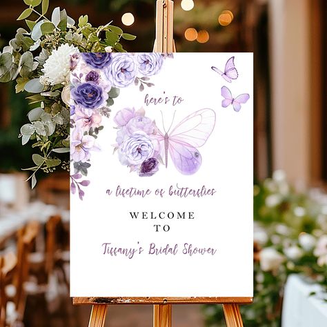 This butterfly bridal shower sign will be a beautiful addition to your bridal shower, engagement party or wedding decoration. Choose between printed poster paper or foam board 🎀FEATURES Choose between a 10mm thick lightweight wood sign or a 3/16" thick foam board sign. They are both strong, rigid, and lightweight. 🎀SIZE This wedding sign is available in multiple sizes. 24x36 Inches 20x30 Inches 24x24  Inches 18x24  Inches 20x20 Inches 12x18  Inches 12x12  Inches 8.3 x 11.7 Inches (A4) 🎀Printe Bridal Shower Ideas Purple, Bridal Shower Board, Tangled Wedding, Shower Foam, Future Mrs, Bridal Shower Inspiration, Butterfly Wedding, Bridal Shower Signs, Wishes For Baby