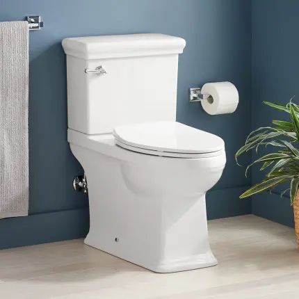 Two-piece Bathroom Toilets | Signature Hardware Elongated Toilet Seat, Toilet Installation, Elongated Toilet, Pedestal Sink, Chair Height, Bathroom Update, Kitchen Sale, One Piece Toilets, Signature Hardware