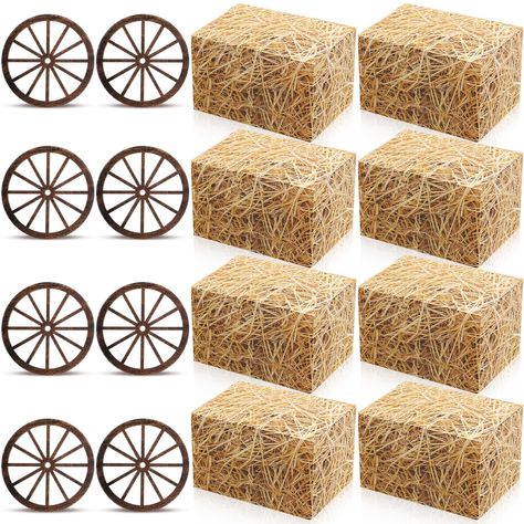 PRICES MAY VARY. Western Theme Party Decorations Set: western party supplies include 12 hay bale boxes and 12 small wagon wheels; This ample amount can easily meet your daily decorating needs and DIY requirements Rustic and Retro: these bales of hay decor boxes and wooden wagon wheel for DIY crafts are designed in a rustic style to create a sense of nostalgia; Their nod to a bygone era adds elegance and meaning to any western themed party; The brown color adds to this vintage feel and matches wi Western Decor Party Ideas, Rodeo Theme Table Decor, Western Theme Event Decor, Western Tablescape, Cowboy Party Ideas For Adults, Ranch Theme Birthday Party, Ranch Theme Party, Rodeo Party Decor, Western Party Centerpieces Target