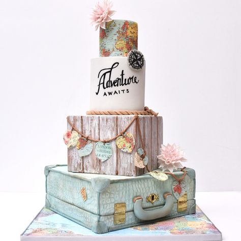 Beautiful Vintage Travel theme cake by our May/June contributor @meadowsweetcakes # # #cake #americancakedecorating #acdmagazine… Travel Theme Cake, Travel Wedding Cake, Vintage Travel Themes, Travel Cake, American Cake, Travel Theme Wedding, Travel Theme, Theme Cake, Unique Cakes