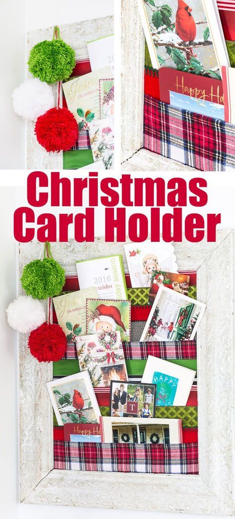 DIY Christmas card holder to display holiday cards all season long. Christmas decorating ideas and crafts. #christmas #ChristmasCards #CardHolder #Ribbons #HolidayDecor #HolidayCrafts Christmas Card Holder Diy, Xmas Card Holder, Diy Christmas Card Holder, Christmas Card Holder Display, Greeting Card Holder, Card Holder Diy, Christmas Card Holder, Christmas Card Display, Diy Christmas Card